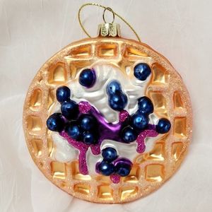 Blueberry Waffle Blown Glass Christmas Tree Ornament Breakfast Food Decor